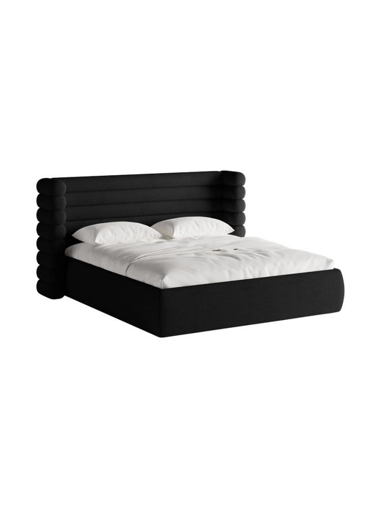 Design Polsterbett „Mount“ mit Ablagefach - Bouclé Schwarz Chosen by Bloomingloft