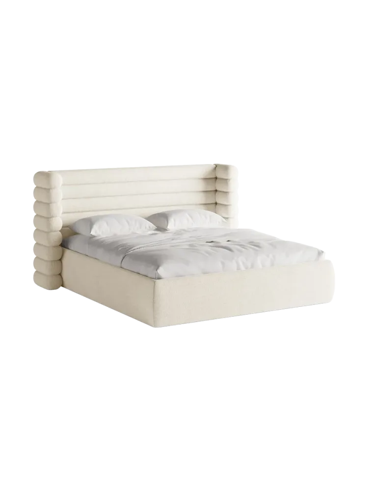 Design Polsterbett „Mount“ mit Ablagefach - Bouclé Elfenbein Chosen by Bloomingloft
