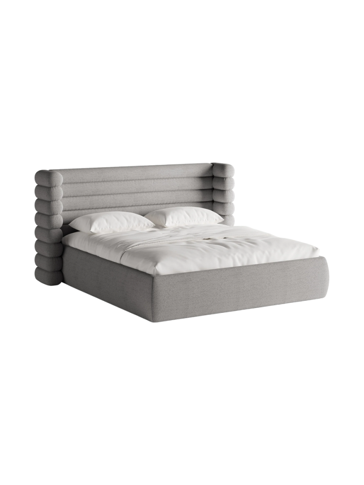 Design Polsterbett „Mount“ mit Ablagefach - Bouclé Grau Chosen by Bloomingloft