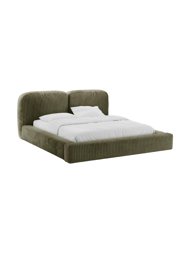 Design Polsterbett „Martina“ mit Ablagefach, Cord Moosgrün Micadoni