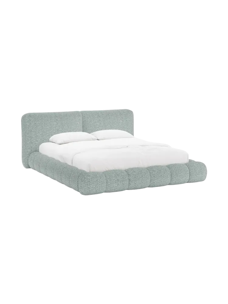Design Polsterbett „Solange“ mit Ablagefach - Chenille Hellblau Chosen by Bloomingloft