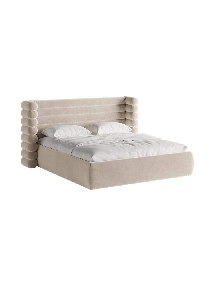 Design Polsterbett „Mount“ mit Ablagefach - Samt Beige Chosen by Bloomingloft