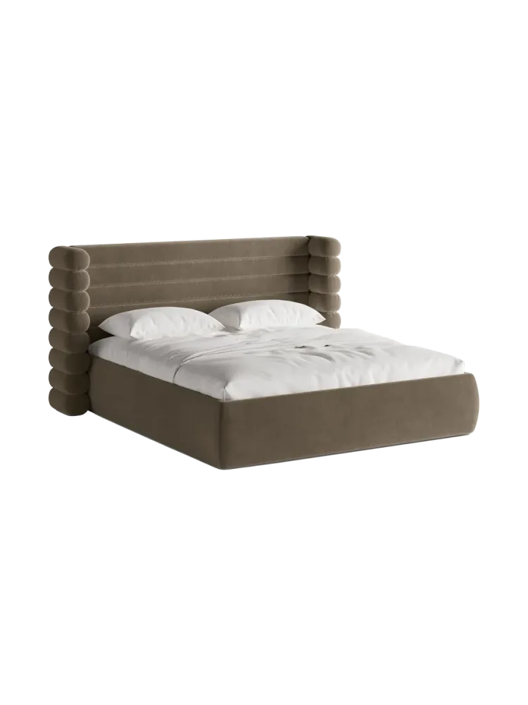 Design Polsterbett „Mount“ mit Ablagefach - Samt Greige Chosen by Bloomingloft