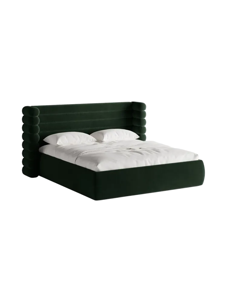 Design Polsterbett „Mount“ mit Ablagefach - Samt Flaschengrün Chosen by Bloomingloft