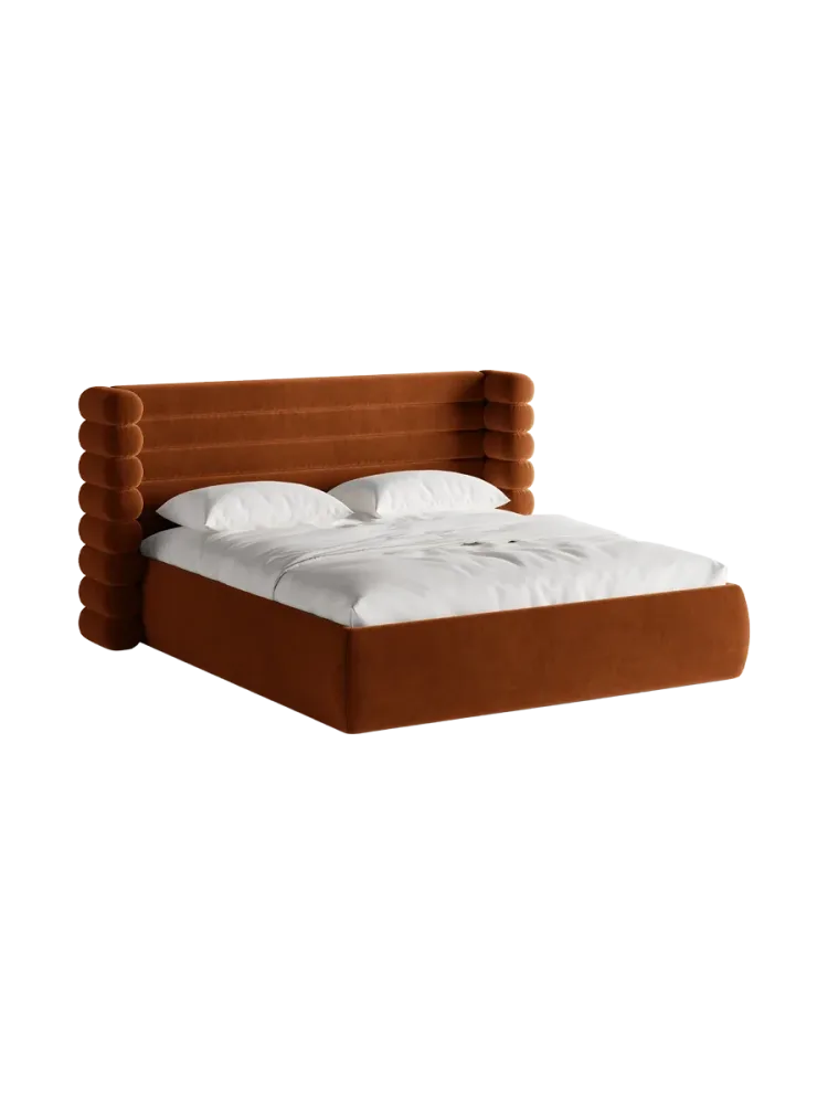 Design Polsterbett „Mount“ mit Ablagefach - Samt Terracotta Chosen by Bloomingloft