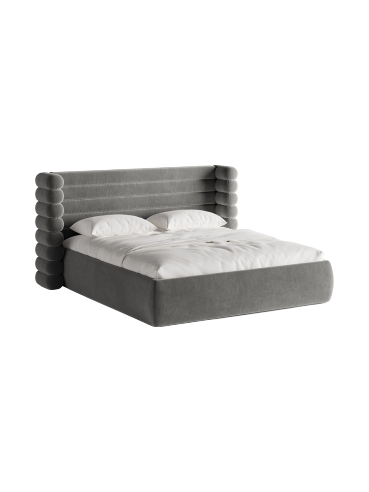 Design Polsterbett „Mount“ mit Ablagefach - Samt Grau Chosen by Bloomingloft