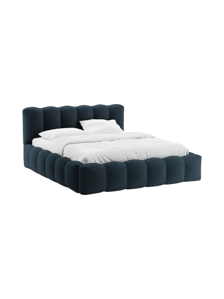 Design Polsterbett „Lupine“ mit Ablagefach - Bouclé Dunkelblau Chosen by Bloomingloft