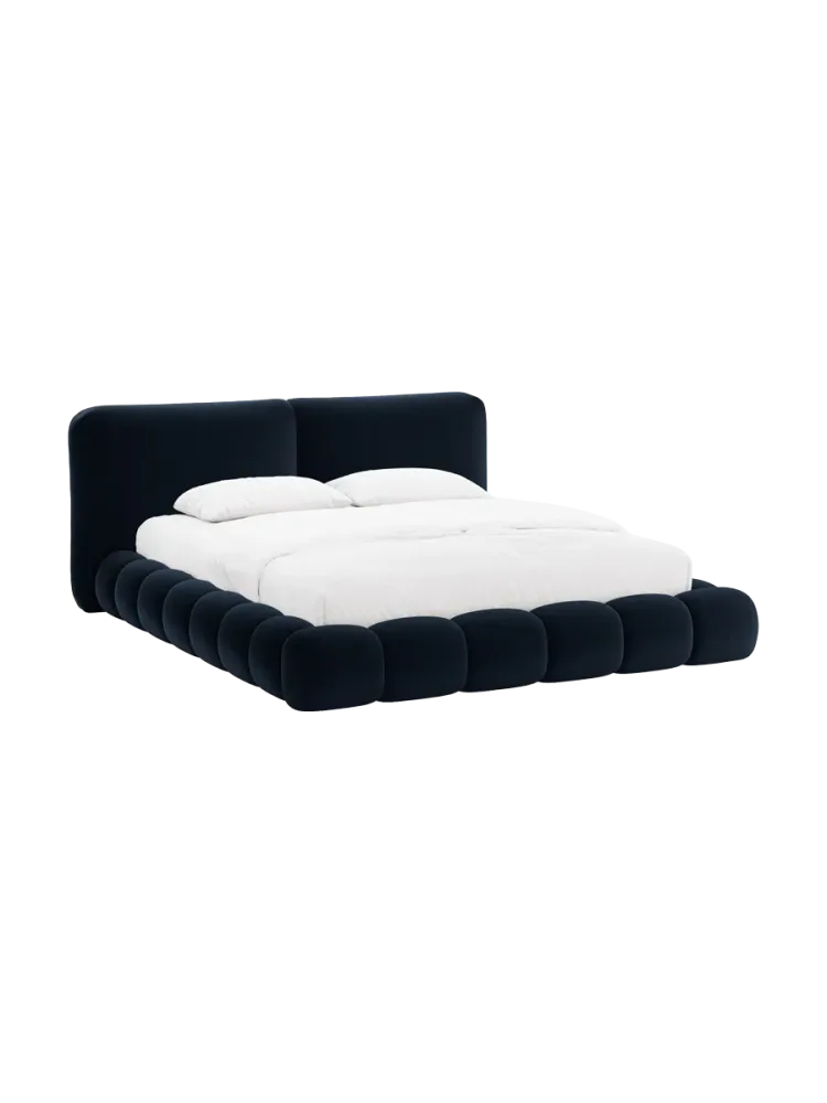 Design Polsterbett „Solange“ mit Ablagefach - Samt Dunkelblau Chosen by Bloomingloft