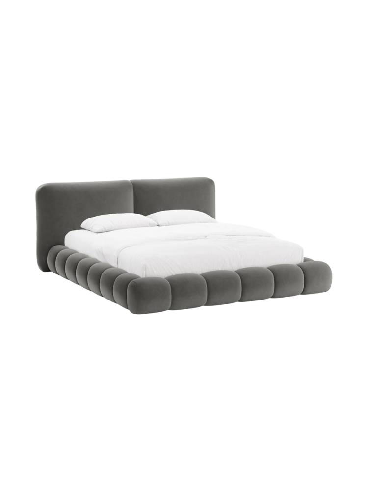 Design Polsterbett „Solange“ mit Ablagefach - Samt Grau Chosen by Bloomingloft