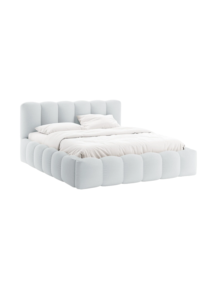 Design Polsterbett „Lupine“ mit Ablagefach - Strukturstoff Hellgrau Chosen by Bloomingloft