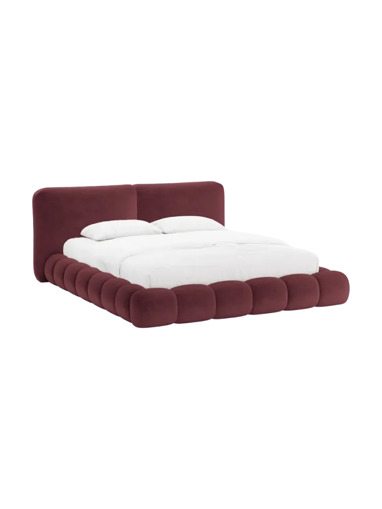Design Polsterbett „Solange“ mit Ablagefach - Teddy Chenille Kirschrot Chosen by Bloomingloft