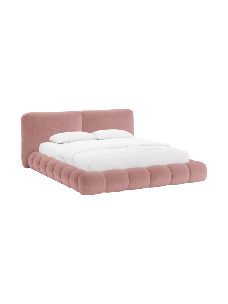 Design Polsterbett „Solange“ mit Ablagefach - Teddy Chenille Rosa Chosen by Bloomingloft