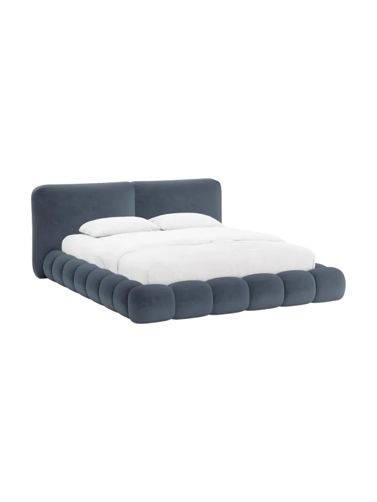 Design Polsterbett „Solange“ mit Ablagefach - Teddy Chenille Dunkelblau Chosen by Bloomingloft