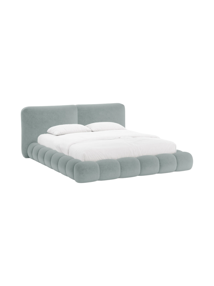 Design Polsterbett „Solange“ mit Ablagefach - Teddy Chenille Hellblau Chosen by Bloomingloft