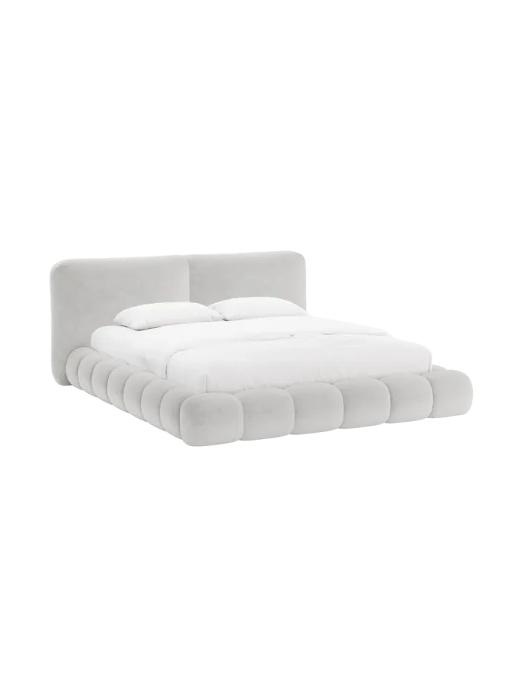 Design Polsterbett „Solange“ mit Ablagefach - Teddy Chenille Hellgrau Chosen by Bloomingloft