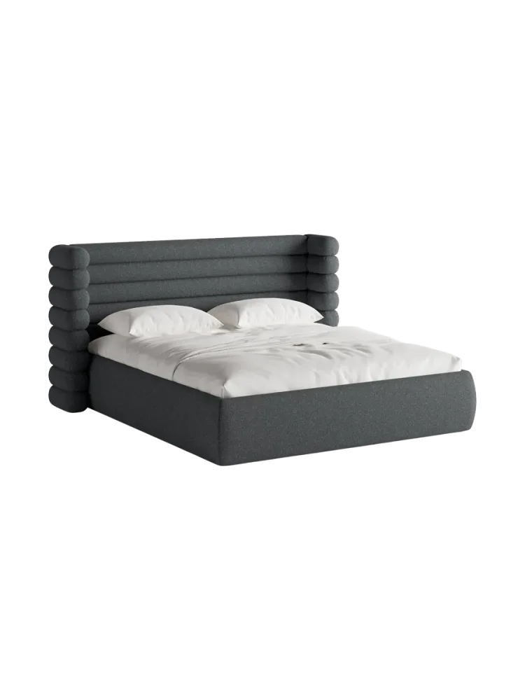 Design Polsterbett „Mount“ mit Ablagefach - Strukturstoff Dunkelgrau Chosen by Bloomingloft