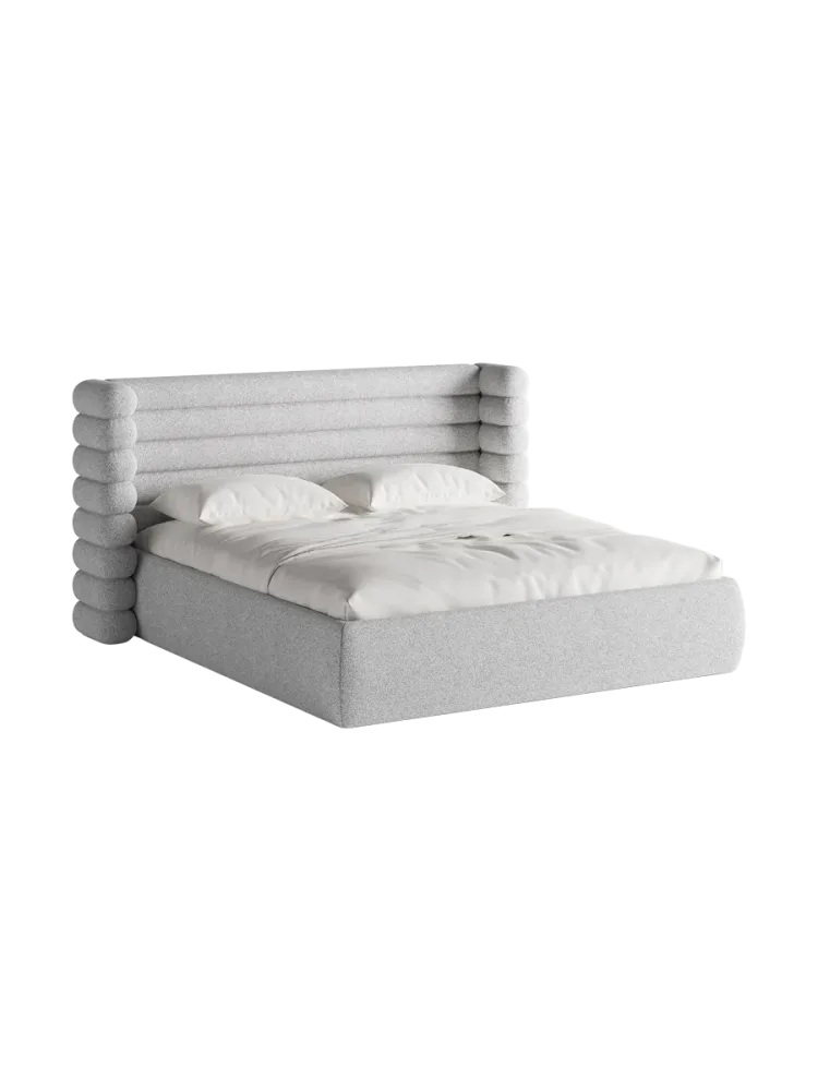 Design Polsterbett „Mount“ mit Ablagefach - Strukturstoff Hellgrau Chosen by Bloomingloft