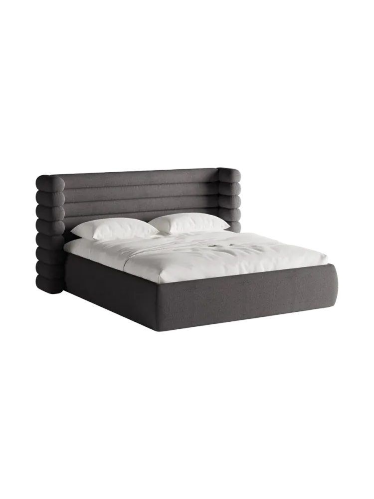 Design Polsterbett „Mount“ mit Ablagefach - Bouclé Graphit Chosen by Bloomingloft
