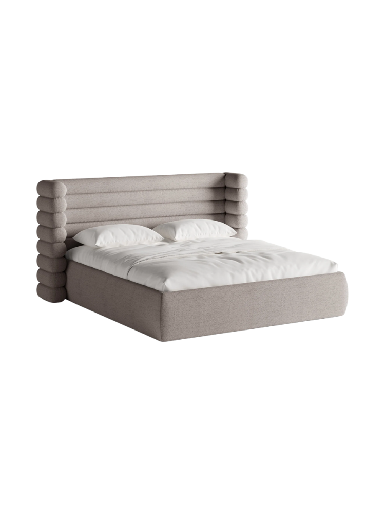 Design Polsterbett „Mount“ mit Ablagefach - Bouclé Greige Chosen by Bloomingloft