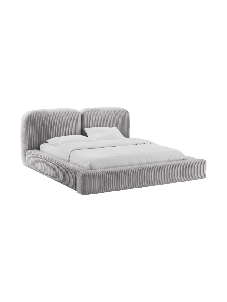 Design Polsterbett „Martina“ mit Ablagefach, Cord Hellgrau Micadoni