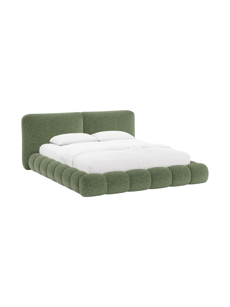 Design Polsterbett „Solange“ mit Ablagefach - Chenille Grün Chosen by Bloomingloft