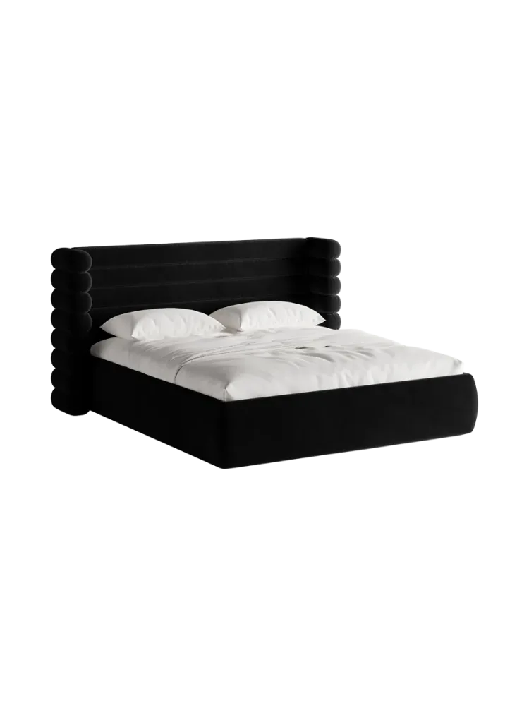 Design Polsterbett „Mount“ mit Ablagefach - Samt Schwarz Chosen by Bloomingloft