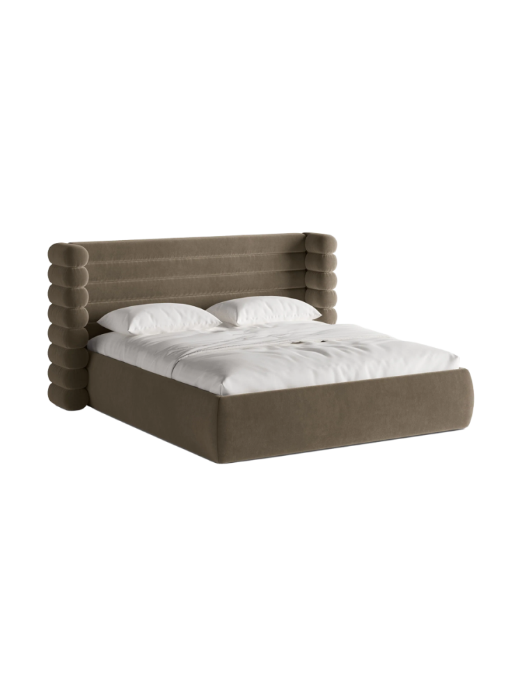 Design Polsterbett „Mount“ mit Ablagefach - Samt Greige Chosen by Bloomingloft