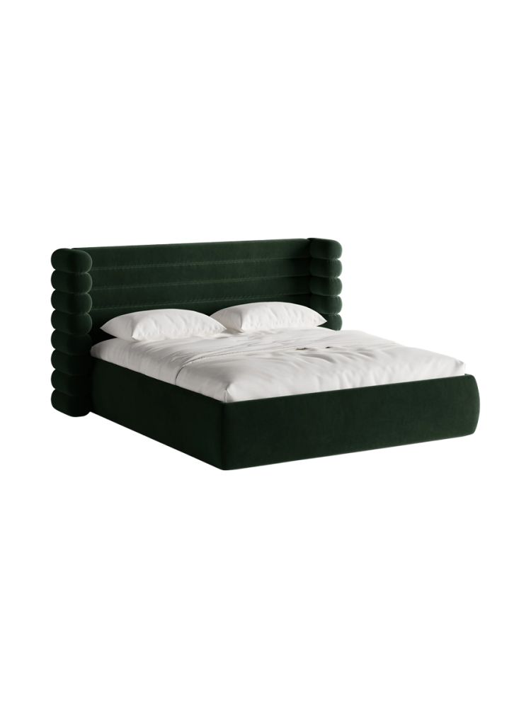 Design Polsterbett „Mount“ mit Ablagefach - Samt Flaschengrün Chosen by Bloomingloft