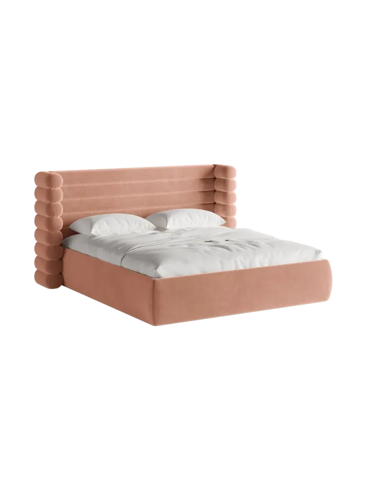 Design Polsterbett „Mount“ mit Ablagefach - Samt Rosa Chosen by Bloomingloft
