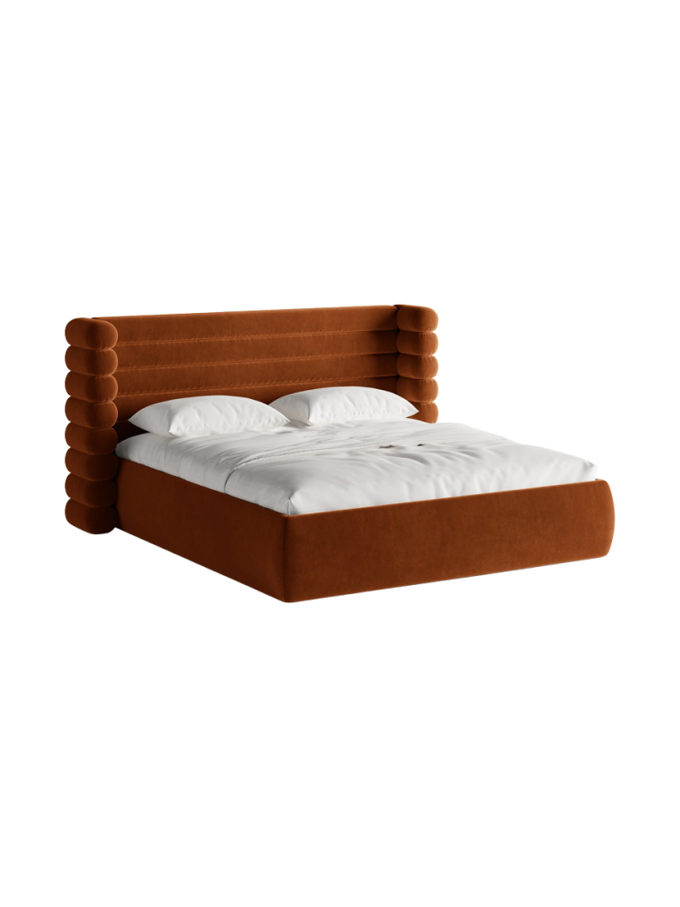 Design Polsterbett „Mount“ mit Ablagefach - Samt Terracotta Chosen by Bloomingloft