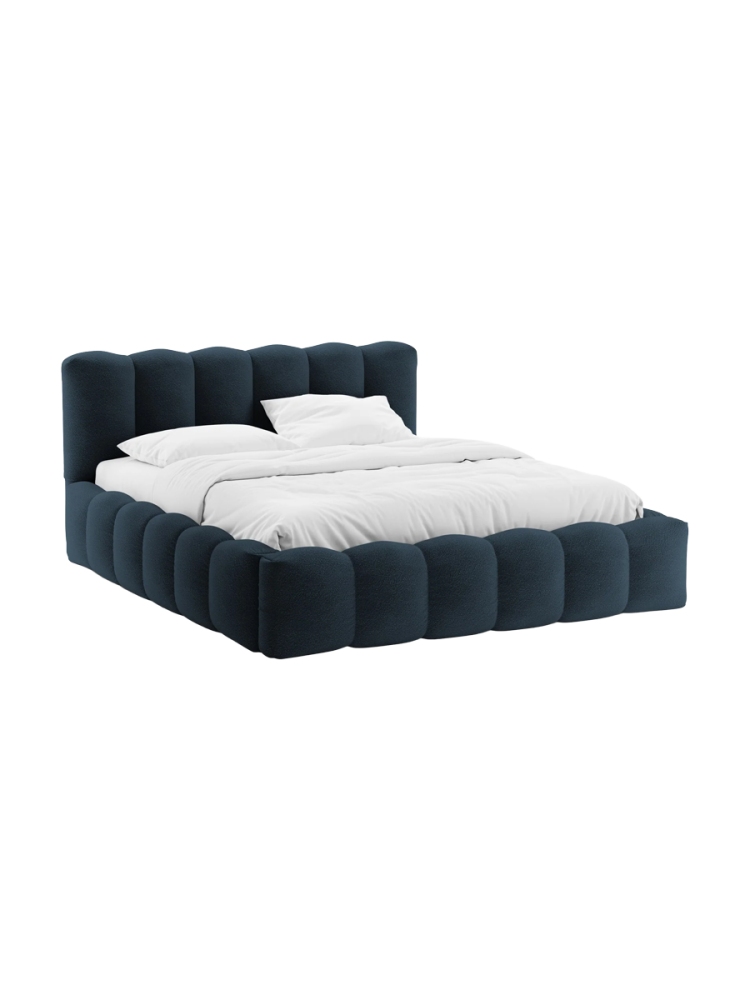 Design Polsterbett „Lupine“ mit Ablagefach - Bouclé Dunkelblau Chosen by Bloomingloft