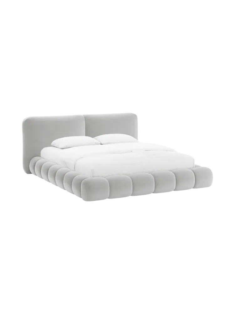 Design Polsterbett „Solange“ mit Ablagefach - Samt Hellgrau Chosen by Bloomingloft