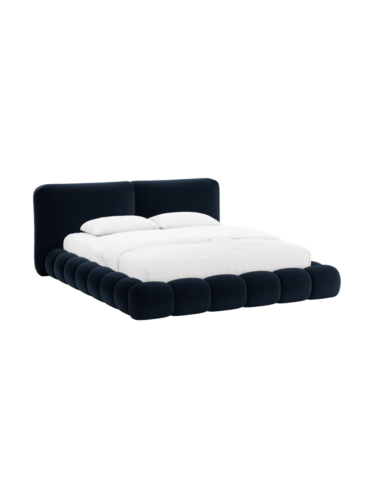 Design Polsterbett „Solange“ mit Ablagefach - Samt Dunkelblau Chosen by Bloomingloft