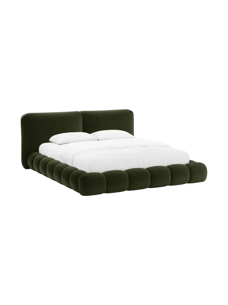 Design Polsterbett „Solange“ mit Ablagefach - Samt Armeegrün Chosen by Bloomingloft