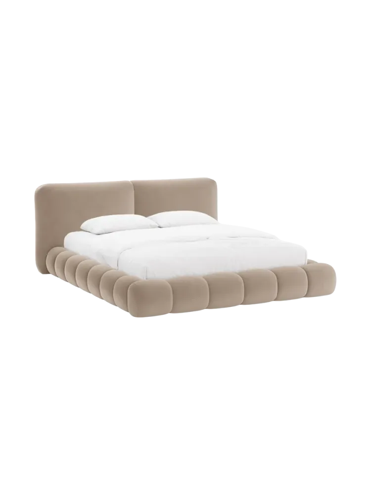 Design Polsterbett „Solange“ mit Ablagefach - Samt Beige Chosen by Bloomingloft