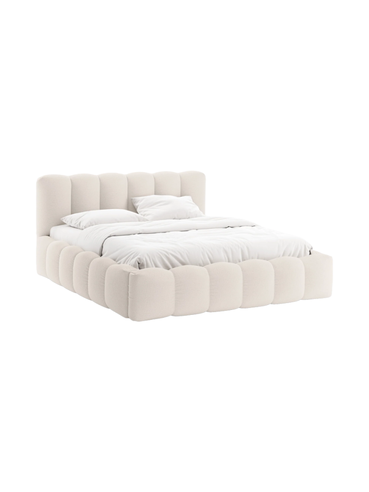 Design Polsterbett „Lupine“ mit Ablagefach - Strukturstoff Light Beige Chosen by Bloomingloft