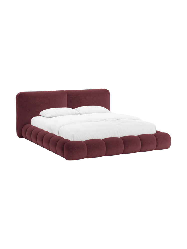 Design Polsterbett „Solange“ mit Ablagefach - Teddy Chenille Kirschrot Chosen by Bloomingloft