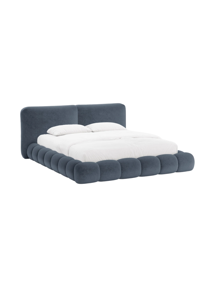 Design Polsterbett „Solange“ mit Ablagefach - Teddy Chenille Dunkelblau Chosen by Bloomingloft