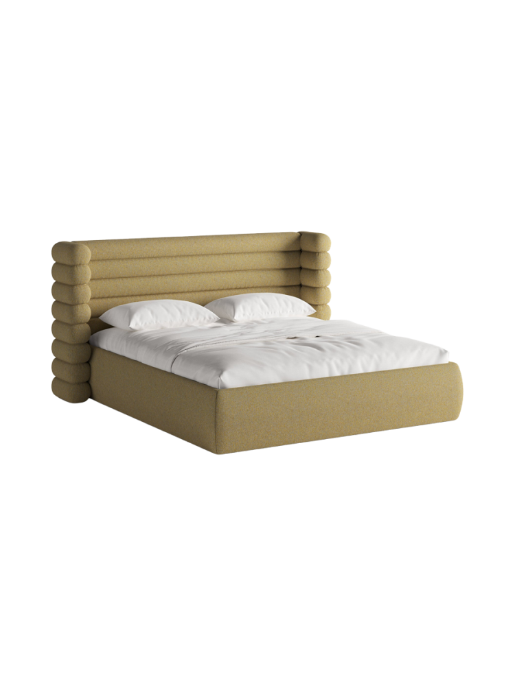 Design Polsterbett „Mount“ mit Ablagefach - Strukturstoff Gelb Chosen by Bloomingloft