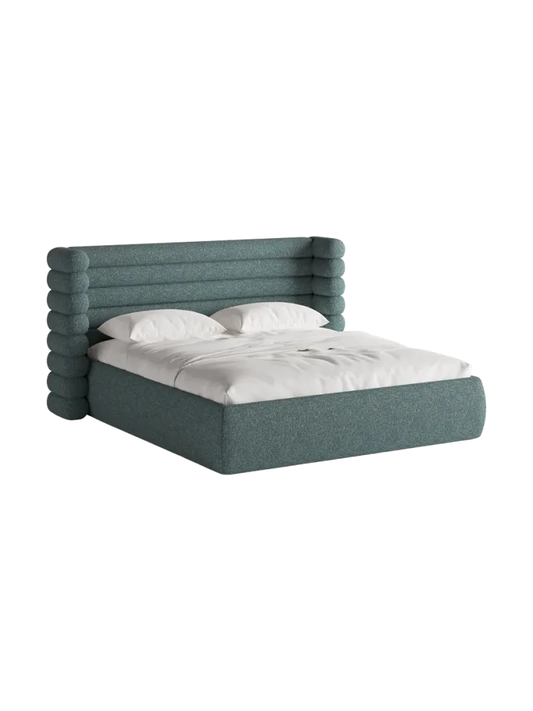 Design Polsterbett „Mount“ mit Ablagefach - Strukturstoff Türkis Chosen by Bloomingloft