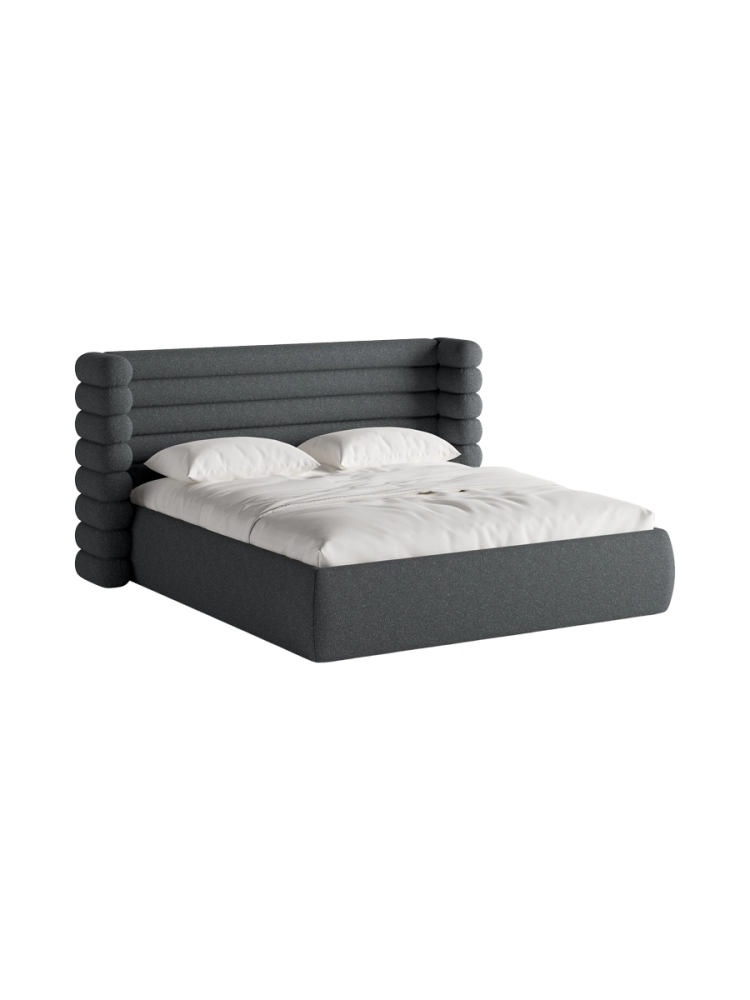 Design Polsterbett „Mount“ mit Ablagefach - Strukturstoff Dunkelgrau Chosen by Bloomingloft