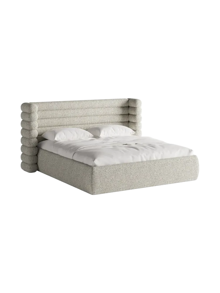 Design Polsterbett „Mount“ mit Ablagefach - Strukturstoff Beige Chosen by Bloomingloft