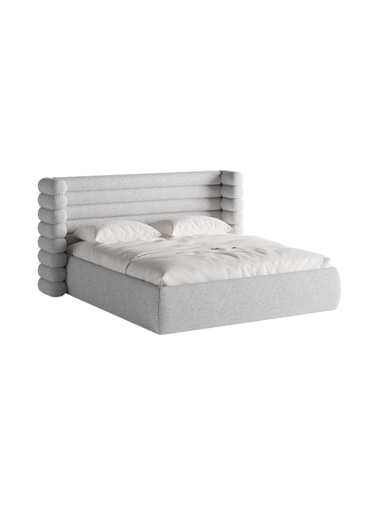 Design Polsterbett „Mount“ mit Ablagefach - Strukturstoff Hellgrau Chosen by Bloomingloft