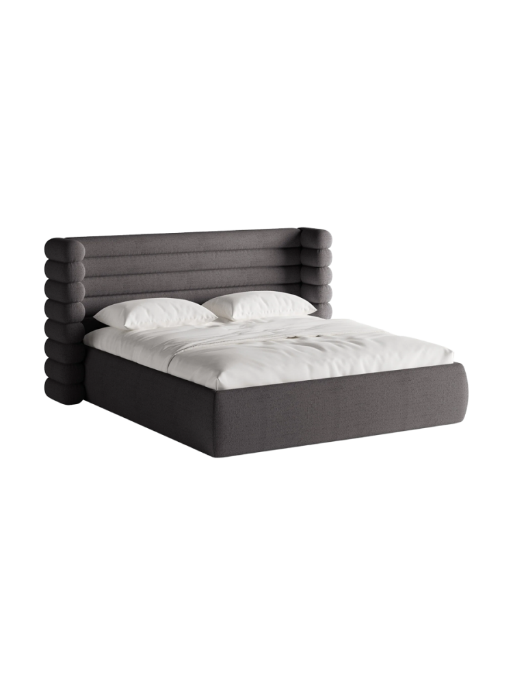 Design Polsterbett „Mount“ mit Ablagefach - Bouclé Graphit Chosen by Bloomingloft