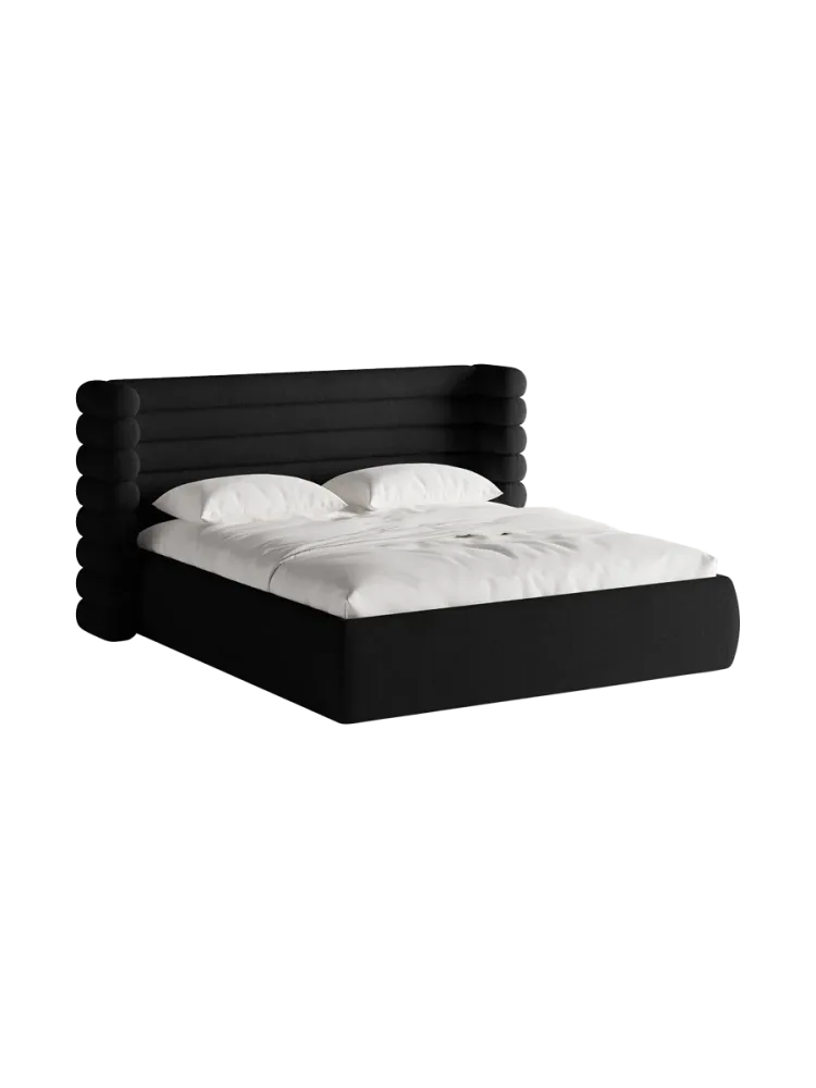 Design Polsterbett „Mount“ mit Ablagefach - Bouclé Schwarz Chosen by Bloomingloft
