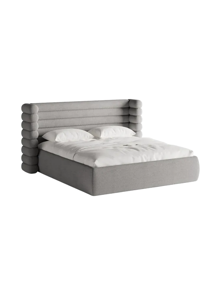 Design Polsterbett „Mount“ mit Ablagefach - Bouclé Grau Chosen by Bloomingloft