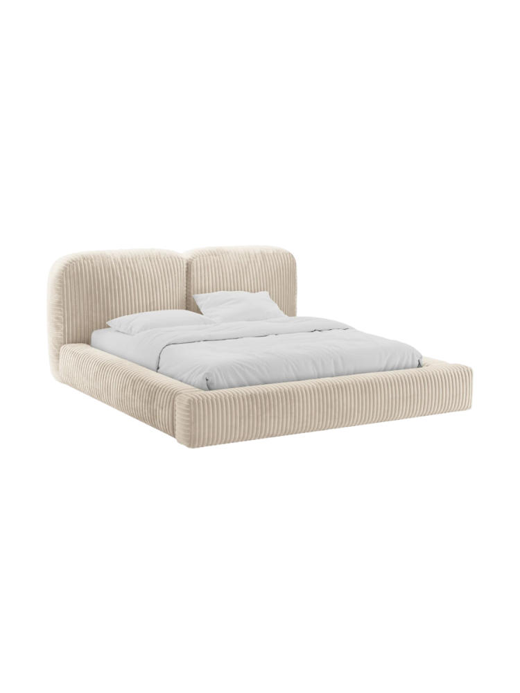 Design Polsterbett „Martina“ mit Ablagefach, Cord Light Beige Micadoni