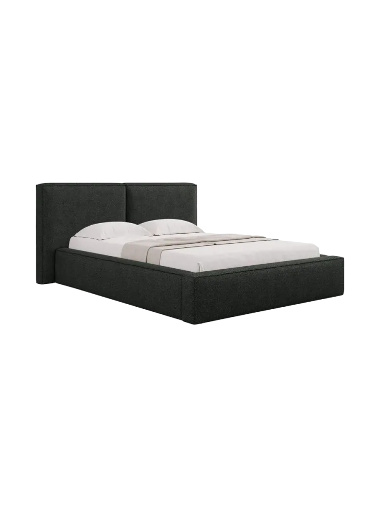 Design Polsterbett „Jodie“ mit Ablagefach - Bouclé Schwarz Chosen by Bloomingloft