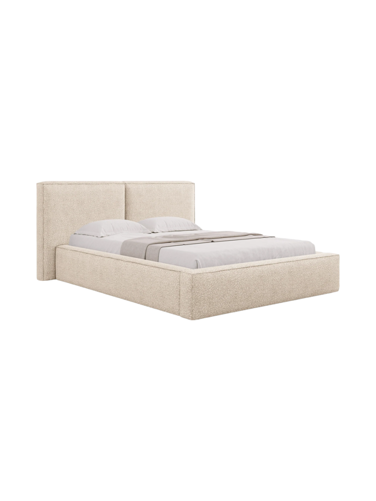 Design Polsterbett „Jodie“ mit Ablagefach - Bouclé Beige Chosen by Bloomingloft