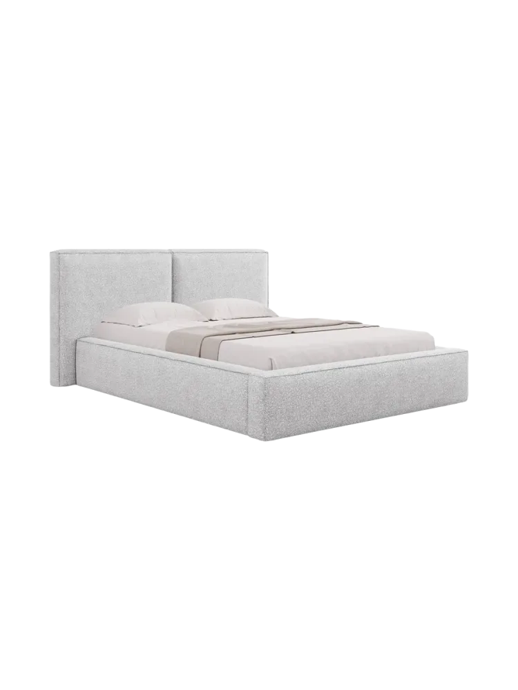 Design Polsterbett „Jodie“ mit Ablagefach - Bouclé Hellgrau Chosen by Bloomingloft
